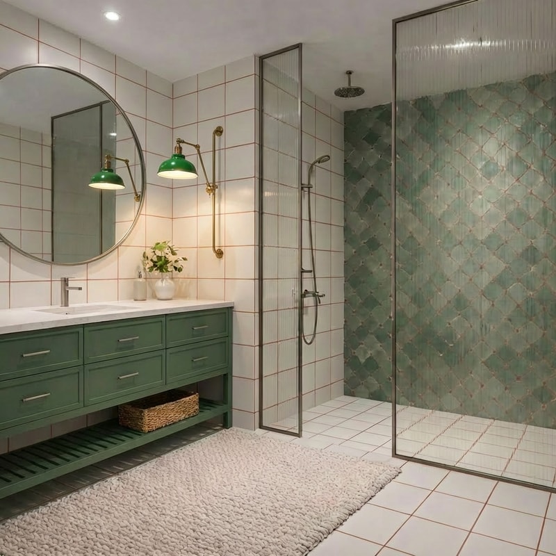 Add a wall-mounted light fixture to the right of the sink, in a student-lamp style with a long adjustable arm.