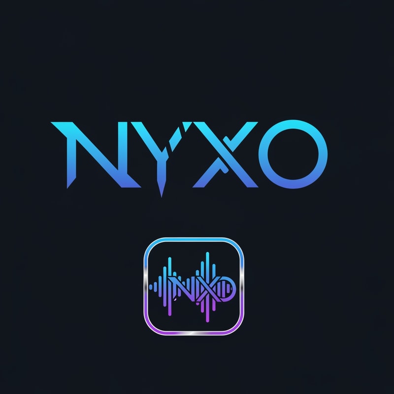Design a modern, sleek logo for a premium earphone brand named “NYXO”.
The logo should include both a wordmark and a minimal icon.

Typography:
– Use Broadway-inspired typography (bold, geometric, confident)
– Custom letter styling is encouraged, especially for N, Y, and X

Icon Concept:
– Create an abstract icon using sound waves / audio frequency lines
– The icon can subtly integrate the letters N or X using waveforms
– Avoid literal visuals like earphones, earbuds, cables, or speakers

Style & Mood:
– Modern, futuristic, premium
– Clean geometry, sharp edges, minimal details
– Tech-forward and music-driven aesthetic

Color Palette:
– Dark background preferred (black / charcoal / deep navy)
– Accent colors like electric blue, neon purple, or metallic silver
– Flat or subtle gradient, no heavy textures

Output:
– Vector-style logo
– Icon should work independently as an app icon or product badge
– High contrast, scalable, brand-ready