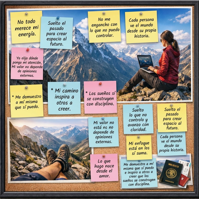 LO QUE PUSE EN NEGRO QUITALO Y AÑADE LAS SIGUIENTES FRSES EN POSTIS : No todo merece mi energía.
Suelto el pasado para crear espacio al futuro.
No me engancho con lo que no puedo controlar.
Cada persona ve el mundo desde su propia historia.
Yo elijo dónde pongo mi atención, Mi valor no depende de opiniones externas., * Me demuestro a mí misma que sí puedo.
* Mi camino inspira a otros a creer.
* Los sueños sí se construyen con disciplina.Mi enfoque está en lo que sí suma.
Suelto lo que no controlo y avanzo con claridad.
Mi valor no depende de opiniones externas.Suelto el pasado para crear espacio al futuro.
Cada persona ve el mundo desde su propia historia.
Lo que hago nace desde el amor.
Me demuestro a mí misma que sí puedo
e inspiro a otros a creer que los sueños
se construyen con disciplina.