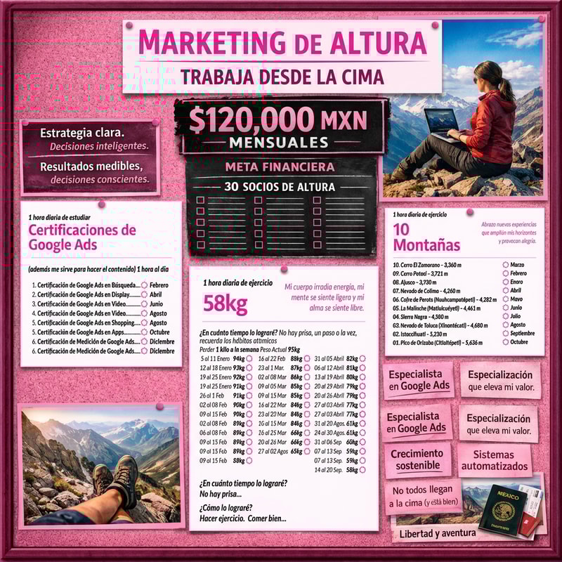 PONLO EN COLOR ROSA Y QUITA LOS POST TICKS CON LAS FRASES, HAZLO EN FORMATO 1.2 METROS DE LARGO Y AGREGA LOS SIGUIENTES CUADROS , TU MEJORA EL DISEÑO, EL PESO TIENE QUE QUEDAR COMO CENTRAL