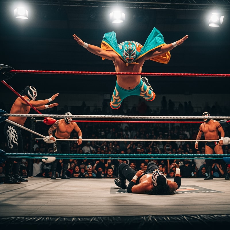 crea una imagen SIN texto , en formato para redes, acerca de la lucha libre mexicana