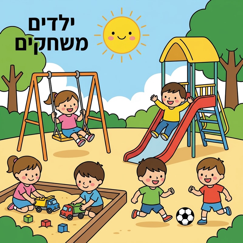 Match the style of the reference image and create: מצא ציורים של ילדים משחקים