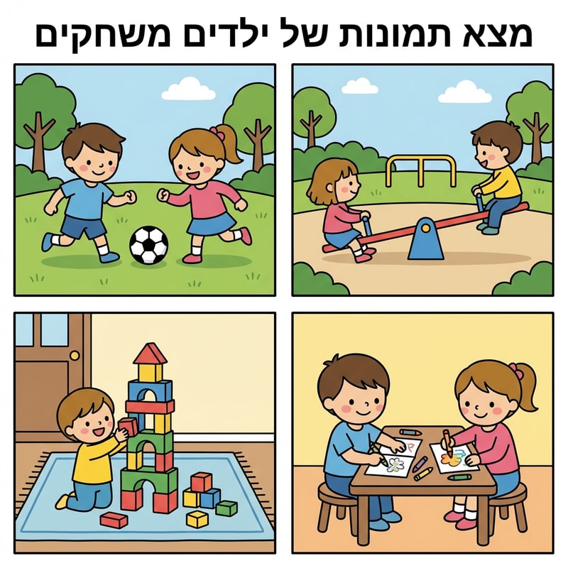 Match the style of the reference image and create: מצא תמונות של ילדים משחקים
