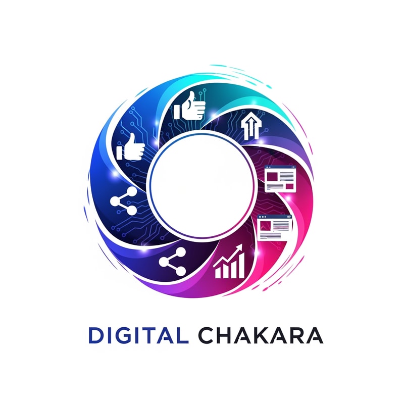 Design a bold and creative logo for “Digital Chakara”, a modern digital marketing and website development company. The logo should show a digital chakra transforming into social media and digital marketing elements like likes, shares, growth arrows, and website screens. Use vibrant modern gradient colors such as blue, purple, pink, and cyan. Clean, minimal, and futuristic style. Professional branding look.