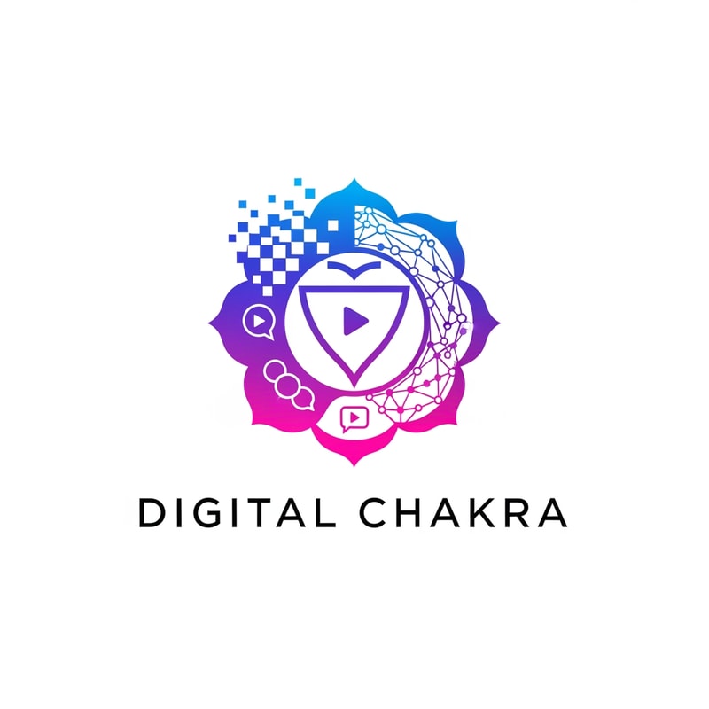 Design a trendy and unique logo for “Digital Chakara”, focused on social media, digital posts, and website growth. Include a modern chakra with pixel, digital network, and content creation symbols. Use fresh modern colors like gradient purple, blue, and pink. Clean and eye-catching for Instagram and reels branding.