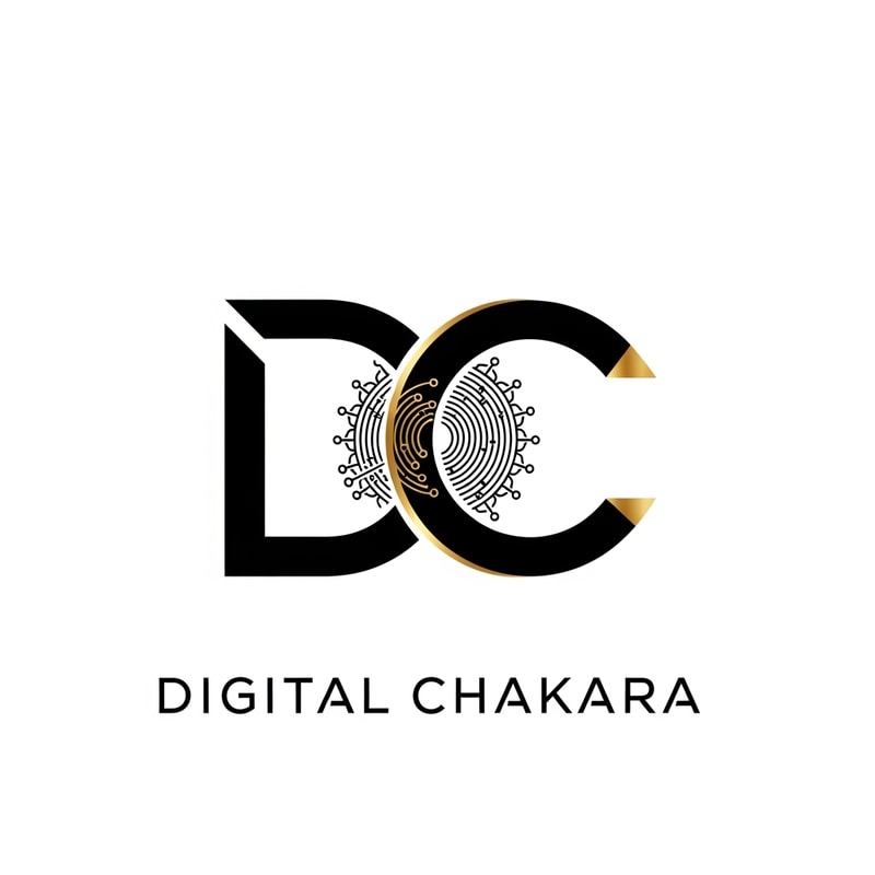 Create a modern monogram logo for ‘Digital Chakara’ using the initials ‘DC’. The design should be sleek, bold, and minimal. Include a subtle chakra or digital growth symbol. Corporate, clean, and futuristic style. Use black, gold, and white with strong contrast. Suitable for a global digital marketing and tech company.
