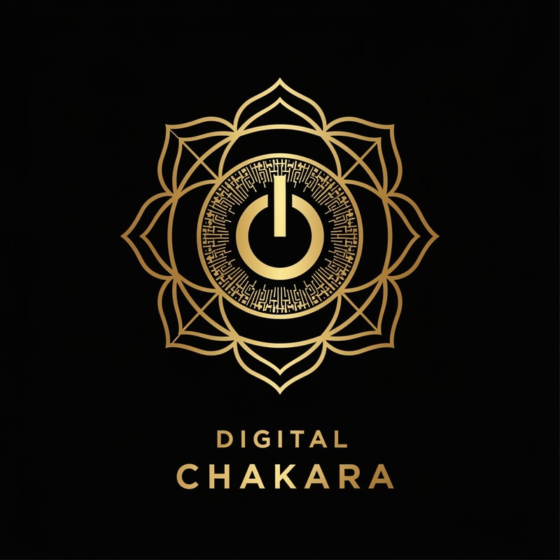 Create a luxury, elegant logo for a premium digital agency named ‘Digital Chakara’. The design should include a sophisticated chakra symbol combined with modern digital aesthetics. Use gold and black color scheme, clean geometric design, minimal yet powerful. Premium typography, high-end branding, suitable for global clients.