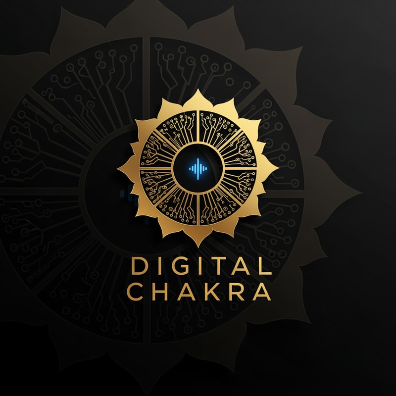 Create a luxury and elegant logo for “Digital Chakara”. The logo should feature a golden chakra symbol combined with digital elements and subtle tech patterns. Use black and gold color palette. Modern typography with strong branding. Minimal, high-end, corporate, and premium feel. Suitable for global digital agency.