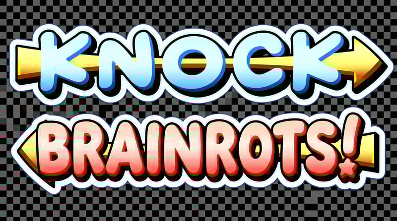 remove the penguins in this image, also instead of it just spelling out: KNOCKOUT! it should spell out: KNOCKOUT BRAINROTS! also make the BG transparent