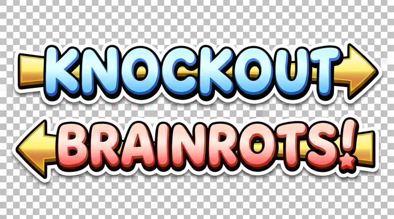 remove the penguins in this image, also instead of it just spelling out: KNOCKOUT! it should spell out: KNOCKOUT BRAINROTS! also make the BG transparent