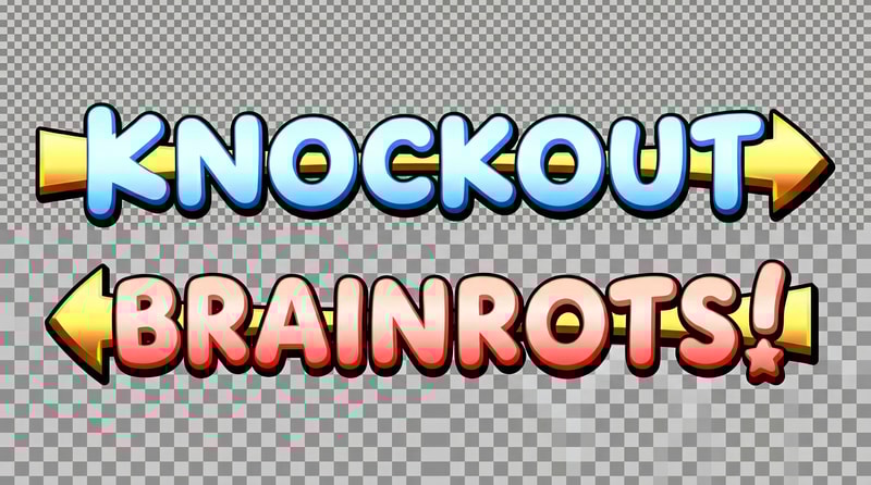 remove the penguins in this image, also instead of it just spelling out: KNOCKOUT! it should spell out: KNOCKOUT BRAINROTS! also make the BG transparent