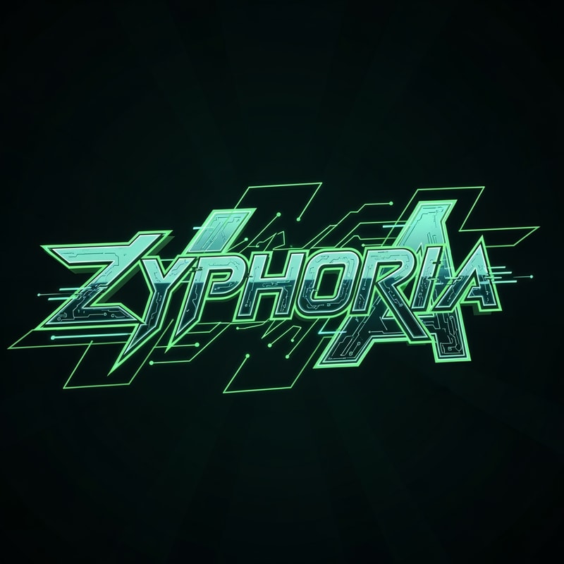 Design a futuristic esports gaming logo for a brand named “Zyphoria”. The logo should have a dark cyberpunk gaming aesthetic with neon green highlights and glowing elements. Use a bold modern tech font, slightly aggressive and angular to represent competitive gaming.
Include subtle digital circuit patterns, glitch effects, or energy lines around the text to give a high-tech gaming vibe. The logo should feel like it belongs in a professional esports platform or AAA gaming website.
Colors: neon green, black, dark teal, and subtle metallic accents.
Style: minimal but powerful, futuristic UI design similar to modern esports brands.
Lighting: neon glow, soft cyberpunk lighting.
Background: dark gradient or transparent so it can be used on a gaming website hero section.
The final logo should look clean, professional, and suitable for a gaming platform banner, favicon, and social media branding.