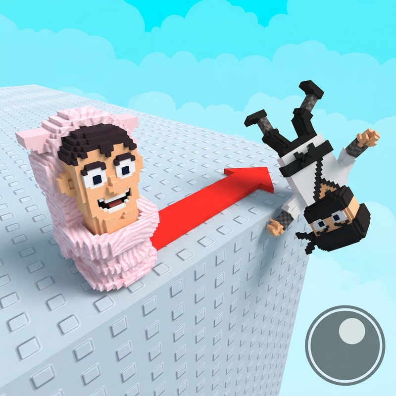 make the ninja guy look like hes falling off the platform instead of just floating off the platform also increase quality of the image DO NOT CHANGE ANYTHING ELSE