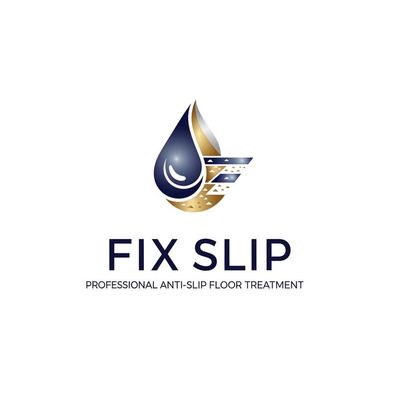 logo for Fix Slip. Fix Slip is a Professional anti-slip treatment for floors, applied by certified technicians at your home. Target market is UAE. This is a premium service