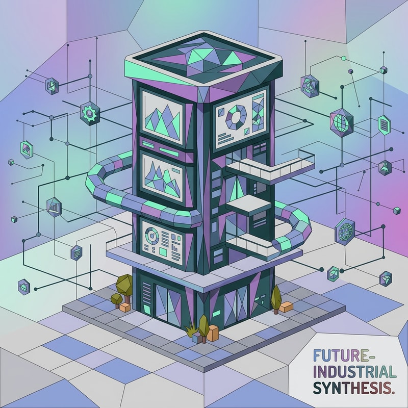 make a 16:9 ratio image with the demo style

The attached image represents the overall artistic style and aesthetic. Use it as a reference for visual consistency and design language. Do not replicate these images directly, but capture the general artistic direction and style.

General color scheme includes: #8ca0dc, #dcdbdb, #a86fce, #1d3a38, #80ffc8