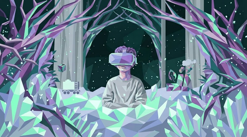 remove the black stripes and auto fill with the same content, remove the text field

The attached image represents the overall artistic style and aesthetic. Use it as a reference for visual consistency and design language. Do not replicate these images directly, but capture the general artistic direction and style.

General color scheme includes: #8ca0dc, #dcdbdb, #a86fce, #1d3a38, #80ffc8