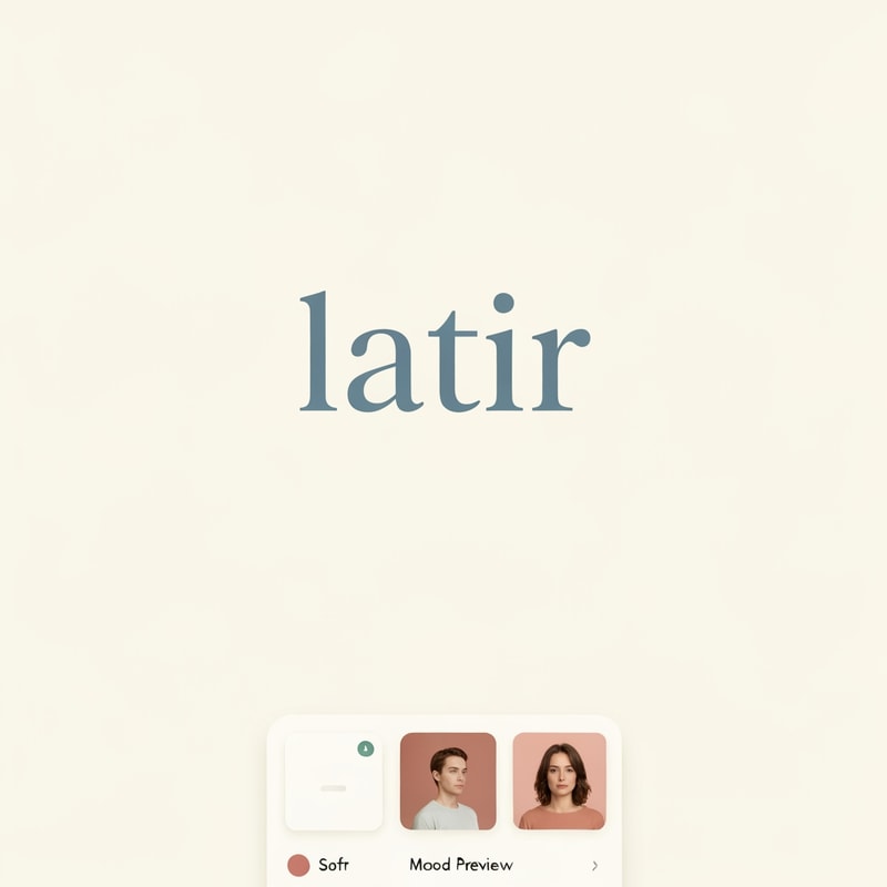 Design a refined wordmark-only logo and mini visual identity for a digital family memory brand called “latir”.

Brand feeling:
calm, intimate, trustworthy, warm, modern, emotionally safe, designed for families, not for tech enthusiasts.
It should feel like a private place to preserve memories, voice, and presence for loved ones, with dignity and clarity.
No symbol, no icon, no heart, no waveform, no capsule, no droplet, no brain, no circuit, no AI cliché.

Logo direction:
wordmark only, lowercase “latir”, elegant and minimal.
Typography should feel human and contemporary, soft but not childish, clean but not cold.
Slightly open letter spacing, balanced proportions, subtle custom detail if needed, but very restrained.
The logo must look credible for a real product and emotionally trustworthy for families.

Visual system:
use a warm and quiet palette:
- soft ivory background
- muted blue-gray as primary text color
- soft eucalyptus green as secondary accent
- very subtle dusty rose or warm clay accent, only if needed

Style:
high-end editorial meets modern product design.
Lots of white space.
Soft rounded UI language, clean layout, quiet luxury, no flashy startup aesthetics.
Avoid gradients, neon colors, glossy effects, 3D, futuristic styling, medical styling, memorial clichés, or playful app vibes.

Deliver:
1. wordmark logo on light background
2. color palette
3. typography suggestion
4. simple UI mood preview with cards or memory timeline
5. overall brand board

The final result should feel like:
a trusted, intimate digital space where a family could safely keep something deeply important.