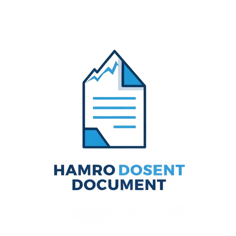 A minimalist, clean vector logo for a SaaS project called 'Hamro Document'. The central icon is a clean, modern blue and white paper document symbol. The top folded edge of the document subtly forms the sharp, iconic shape of a Himalayan mountain peak. Below the icon, the text 'Hamro Document' is displayed in a strong, modern sans-serif typeface, using a corporate blue color. The overall style is trustworthy, modern, and professional.