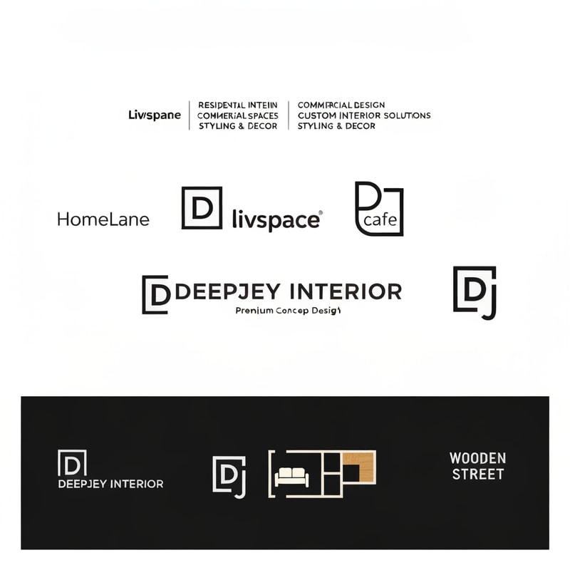 Design a premium, modern, and minimalistic logo for an interior design company named "DEEPJEY INTERIOR".

The company specializes in:
- Residential Interior Design
- Commercial Spaces
- Custom Interior Solutions
- Styling & Decor

Reference Brand Inspiration:
Take inspiration from the logo styles and branding of leading interior platforms such as:
- HomeLane (clean, bold, minimal typography)
- Livspace (modern, rounded, friendly yet professional look)
- Design Cafe (simple, geometric, structured design feel)
- Houzz (strong, recognizable, minimal icon-based branding)
- Wooden Street (combination of furniture + interior identity)

Logo Style Requirements:
- Clean, minimal, and professional design
- Strong brand identity with a modern architectural feel
- Primarily text-based logo with a subtle icon
- Balanced between creativity and corporate professionalism

Icon Concept Ideas (keep it simple and meaningful):
- Abstract house / room structure
- Floor plan or grid-based geometric layout
- Interior elements (sofa, wall frame, modular shapes)
- Monogram-based icon using "D", "DI", or "DJ" integrated into spatial design
- Use negative space creatively to represent interiors or rooms

Design Feel:
- Premium, elegant, and trustworthy
- Modern architectural and spatial design vibe
- Suitable for both high-end and mid-range clients
- Clean and visually balanced (not flashy or cluttered)

Color Palette:
- Primary: Black, Dark Grey, or Deep Blue
- Accent: Gold, Beige, or warm wood tones
- Optional: White background for clean presentation

Typography:
- Modern sans-serif font
- Slightly bold, clean, and highly readable
- Well-spaced letters for a premium feel
- Avoid decorative or script fonts

Layout Variations:
- Horizontal (icon + text)
- Vertical (icon above text)
- Monogram version (DI or DJ symbol only)

Additional Guidelines:
- Minimalistic and scalable design
- Works across website, mobile, social media, visiting cards, and hoardings
- Avoid gradients, overly complex shapes, or excessive details
- Focus on geometric balance and negative space

Mood Keywords:
Modern, Minimal, Elegant, Architectural, Spatial, Premium, Clean, Smart, Structured Design

Deliverables:
- Full logo (icon + text)
- Icon-only version
- Black & white version
- Transparent background version