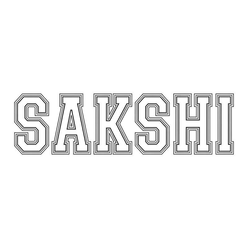 i need u to generate the same for the word SAKSHI
the whole word in a single like
keep the font type the same as the image provided
white font color
wid 2 consecutive borders
with black inside borderline
and white outside borderline