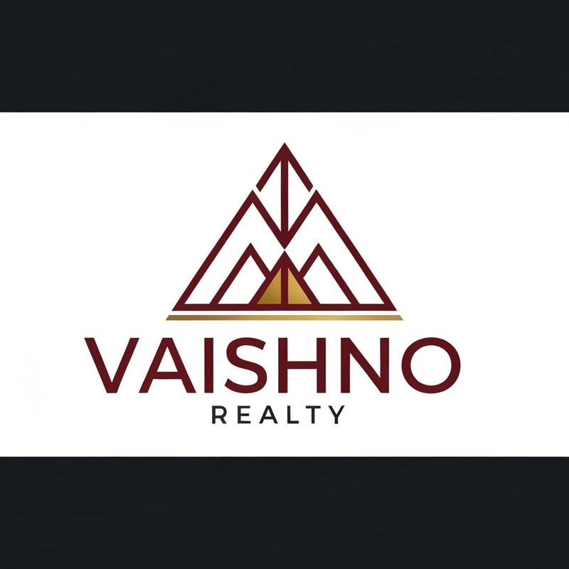 Design a premium, minimal logo for a real estate company named "Vaishno Realty".
The logo should feature a strong, geometric symbol inspired by mountain peaks or an abstract upward triangle, subtly referencing the Vaishno Devi hills without using any religious icons or literal temple imagery.
Style should be modern, clean, and corporate, suitable for a high-end real estate brand handling luxury and commercial properties. The symbol must convey stability, growth, trust, and long-term investment value.
Use a deep maroon or rich red as the primary color with elegant gold accents. The typography should be bold, uppercase, sans-serif, with "VAISHNO" more prominent and "REALTY" smaller and spaced out.
Ensure the logo works in horizontal layout (symbol + text) and the symbol can stand alone for signage and branding. Avoid overly decorative elements, thin lines, or gradients. Focus on sharp edges, symmetry, and strong visual balance.
Background should be white or dark for contrast. Make it look like a professional real estate brand, not a religious or traditional organization.