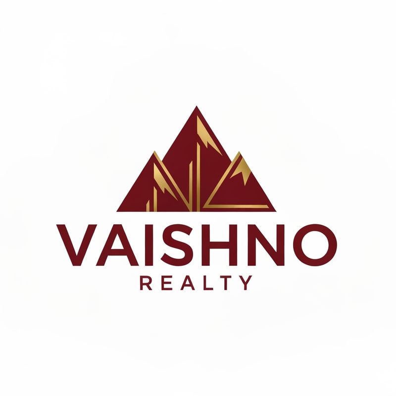 Design a premium, minimal logo for a real estate company named "Vaishno Realty".
The logo should feature a strong, geometric symbol inspired by mountain peaks or an abstract upward triangle, subtly referencing the Vaishno Devi hills without using any religious icons or literal temple imagery.
Style should be modern, clean, and corporate, suitable for a high-end real estate brand handling luxury and commercial properties. The symbol must convey stability, growth, trust, and long-term investment value.
Use a deep maroon or rich red as the primary color with elegant gold accents. The typography should be bold, uppercase, sans-serif, with "VAISHNO" more prominent and "REALTY" smaller and spaced out.
Ensure the logo works in horizontal layout (symbol + text) and the symbol can stand alone for signage and branding. Avoid overly decorative elements, thin lines, or gradients. Focus on sharp edges, symmetry, and strong visual balance.
Background should be white or dark for contrast. Make it look like a professional real estate brand, not a religious or traditional organization.