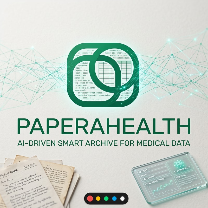 PaperaHealth is an AI-driven smart archive that transforms unstructured medical documents, like PDFs and images, into structured data. It extracts key metrics, analyzes health trends over time, and provides personalized clinical insights via an LLM.An abstract geometric monoline logo in emerald green. It interweaves a rounded document shape with an inner focus ring, symbolizing the precise AI scanning and structuring of medical data. The design is modern, clean, and trustworthy.