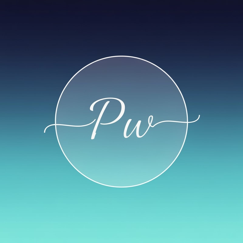 PW, script text, put in circle