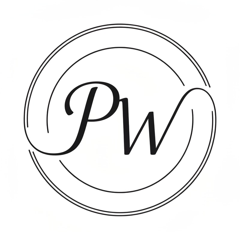 PW, script text, put in circle, interconnect letters with circle, P and W are both capital lettets