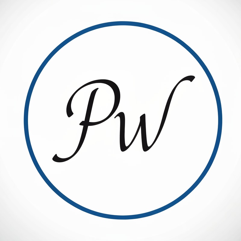 PW, script text, put in circle