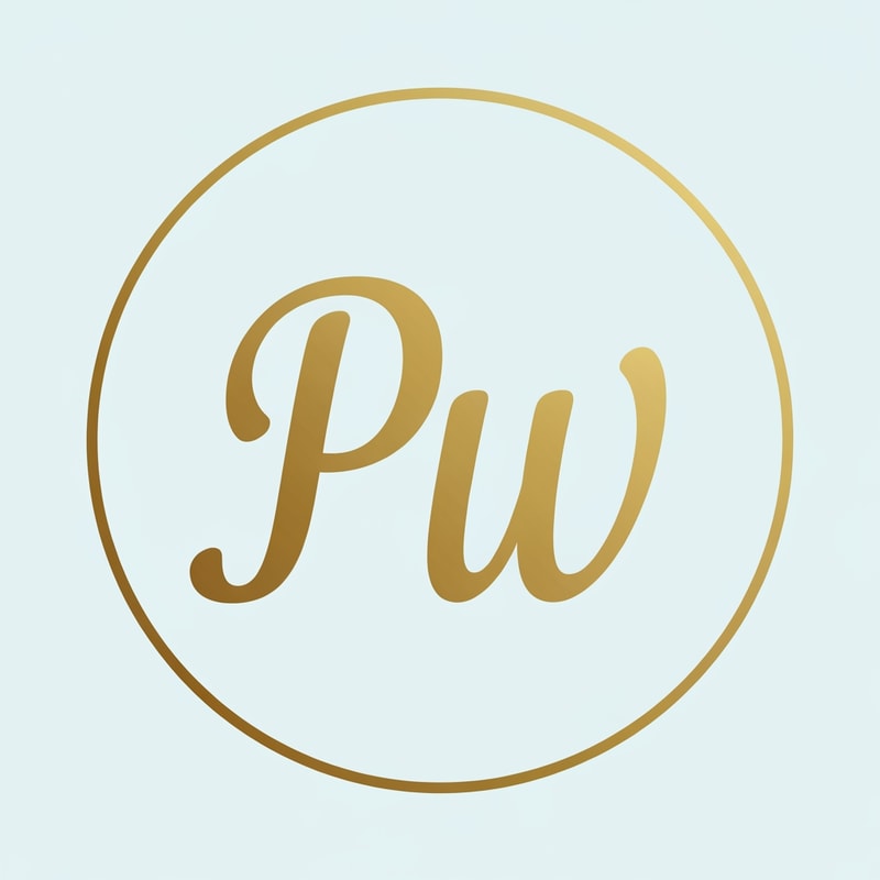 PW, script text, put in circle