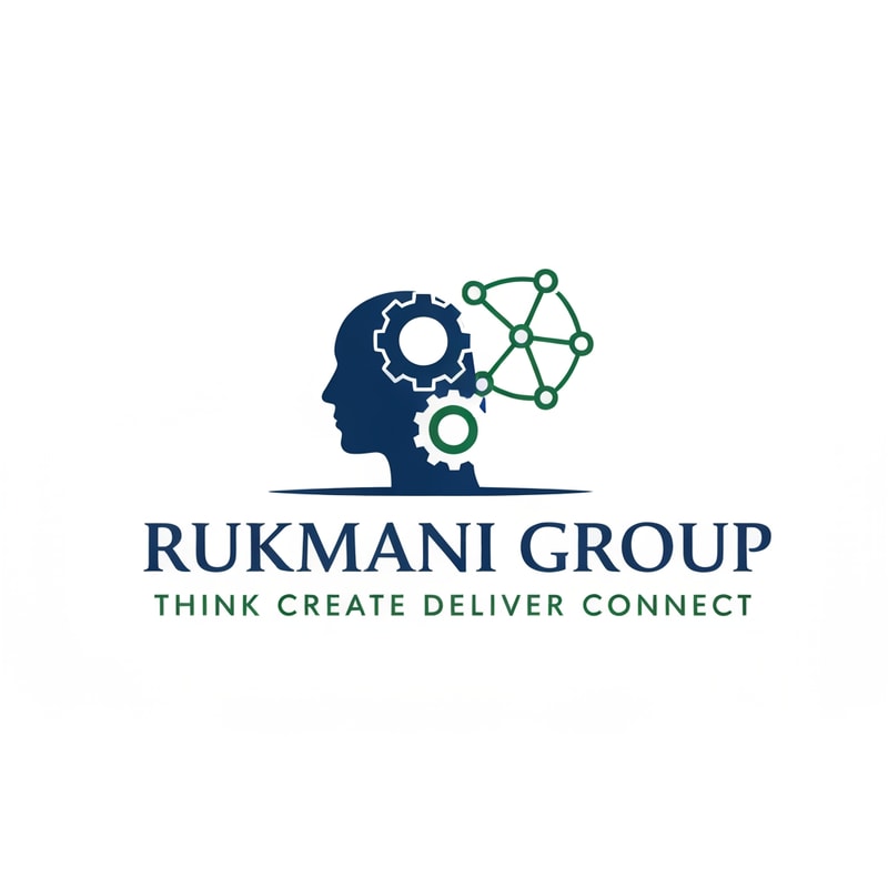 Make a logo for name RUKMANI GROUP and it's tagline is THINK CREATE DELIVER CONNECT