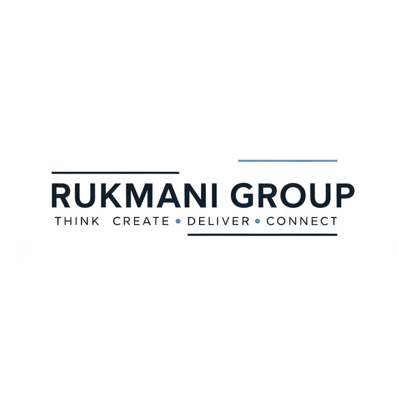 Make a logo for name RUKMANI GROUP and it's tagline is THINK CREATE DELIVER CONNECT . Make logo with minimal design philosophy