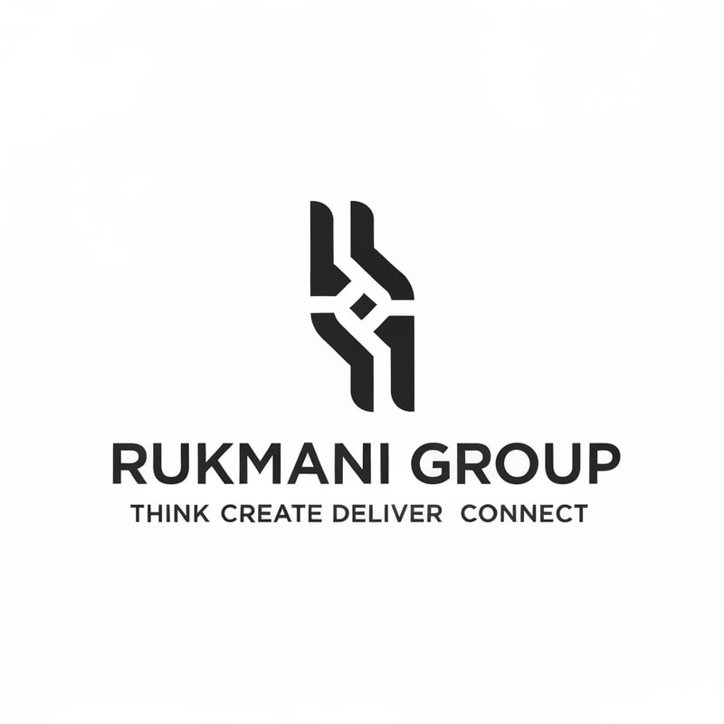 Make a logo for name RUKMANI GROUP and it's tagline is THINK CREATE DELIVER CONNECT . Make logo with minimal design philosophy . Make a special sign .