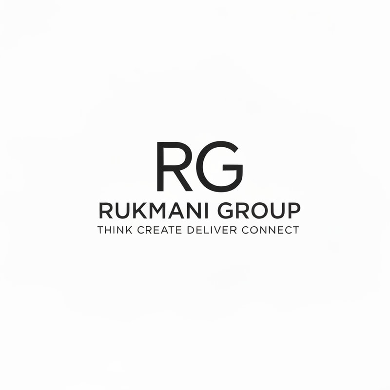 Make a logo for name RUKMANI GROUP and it's tagline is THINK CREATE DELIVER CONNECT . Make logo with minimal design philosophy . Make a blend of words R and G.