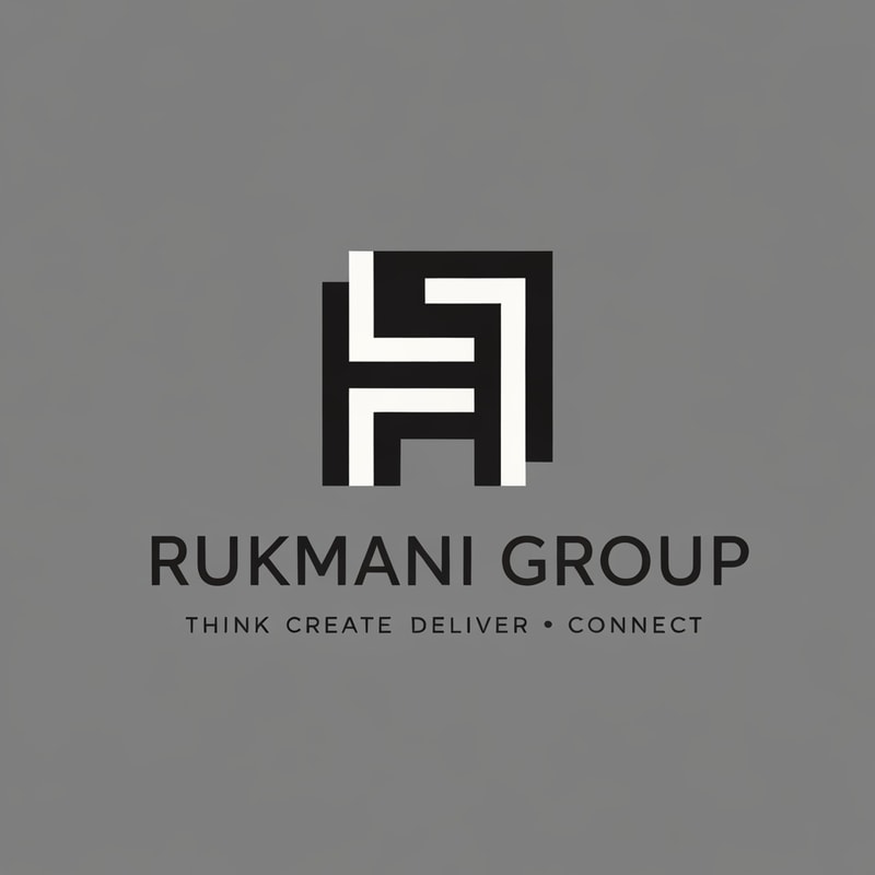 Make a logo for name RUKMANI GROUP and it's tagline is THINK CREATE DELIVER CONNECT . Make logo with minimal design philosophy . Make a special sign .