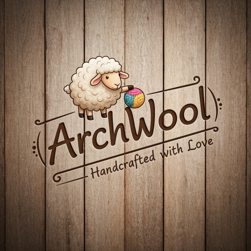 Logo for ArchWool - Handmade with Love (it's a handmade crochet company)