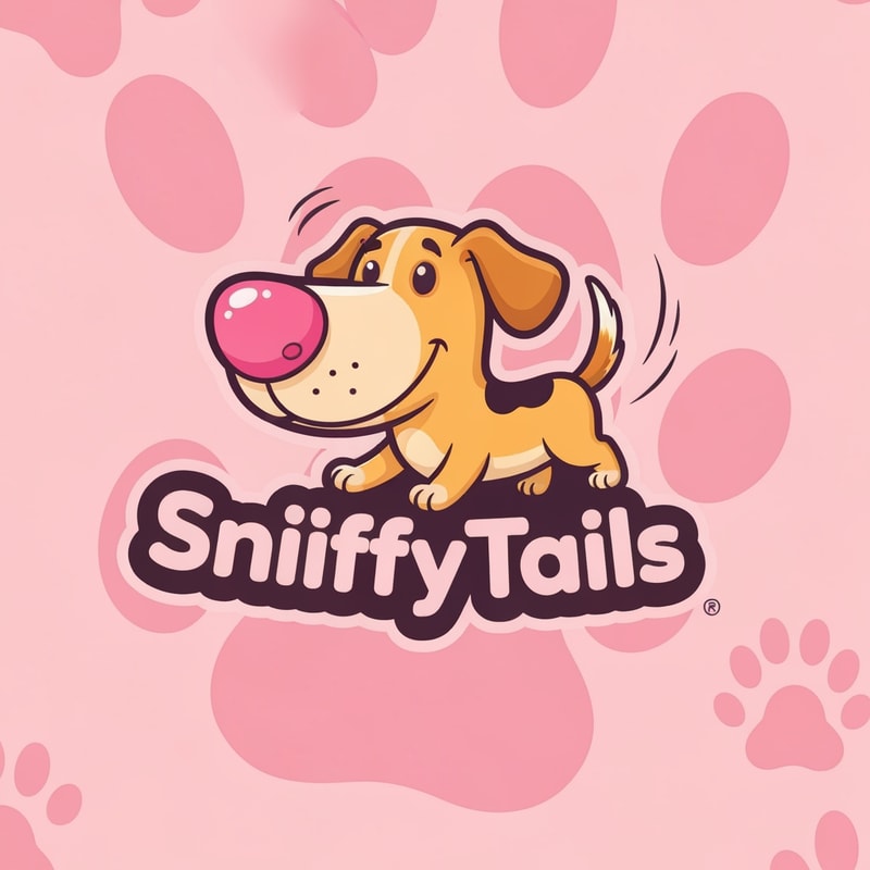 I have a brand which sells only dog toys and its accessories the name is SniffyTails so now i want u to make a logo of it with a elemented body with name written below the theme will be friendly and playful use main key word of sniffing nose and wagging tail
