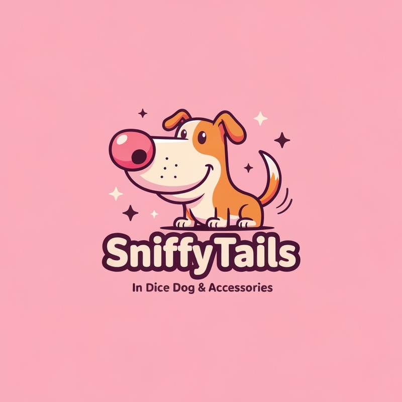 I have a brand which sells only dog toys and its accessories the name is SniffyTails so now i want u to make a logo of it with a elemented body with name written below the theme will be friendly and playful use main key word of sniffing nose and wagging tail
