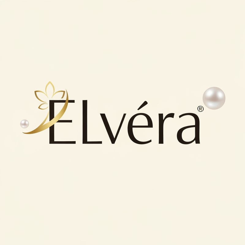 Create a premium logo for a beauty brand called "Elvéra".
Include a minimal icon such as an abstract letter "E" shaped like a brush stroke or a subtle lip curve.
Use gold and soft nude tones.
Font should be elegant and feminine serif.
Style: luxury, clean, modern, Instagram-ready branding.