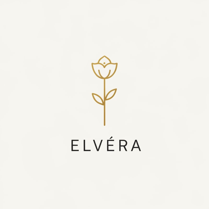 Create a premium logo for a beauty brand called "Elvéra".
Include a minimal icon such as an abstract letter "E" shaped like a brush stroke or a subtle lip curve.
Use gold and soft nude tones.
Font should be elegant and feminine serif.
Style: luxury, clean, modern, Instagram-ready branding.