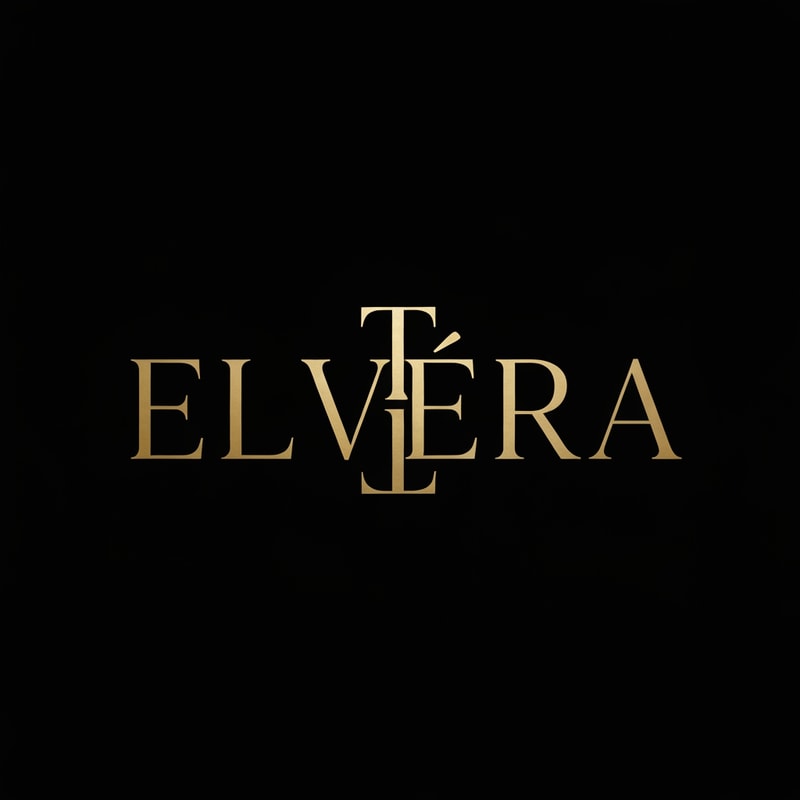 Create a high-end luxury logo for "Elvéra". 
Use gold typography on a matte black background. 
Elegant serif font, slightly spaced letters. 
Style inspired by premium cosmetic brands, minimal, bold, and sophisticated. 
No extra elements, focus on typography.