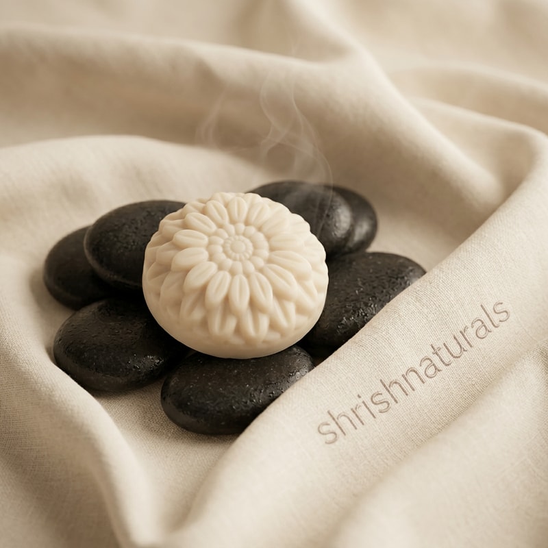 Spa Luxury Stone Concept

Shea butter soap placed on smooth spa stones with soft towel folds in the background, subtle steam effect, warm ambient lighting, calming spa mood, neutral beige and cream color palette, "shrishnaturals" written on the towel in soft minimal text style, luxury spa advertisement style, realistic textures, minimal clean composition