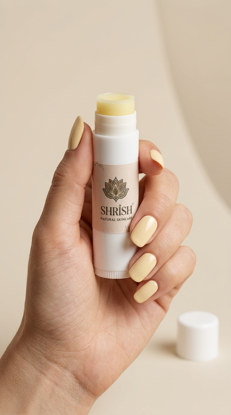 close up cinematic product photo of the uploaded lip product held naturally in a female hand with the applicator removed and the visible next to the bottle the nails are really manicured and painted in the same colour has the lip product shade clean plain Studio background soft Beauty Studio lighting minimal composition sharp product  focus realistic skin texture premium cosmetic advertisement size give the uploaded product exactly as as it is do not change the product shspde design packaging cap logo label colour