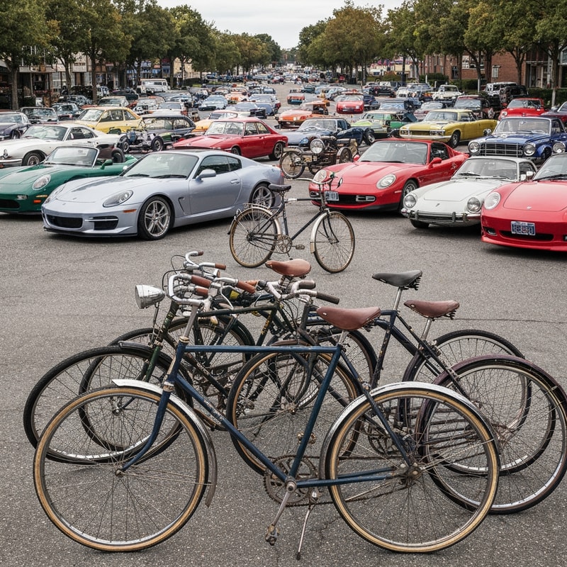 All the vehicles are there, bikes and cars