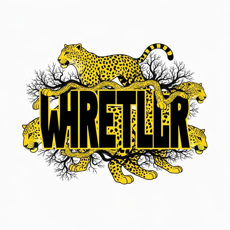 Make a logo for a wrestler that wears black and yellow cheetah print. create a logo for her I want it black and yellow with her name with cheetah patterns and maybe trees and vine coming off it.  I want just a logo no background
