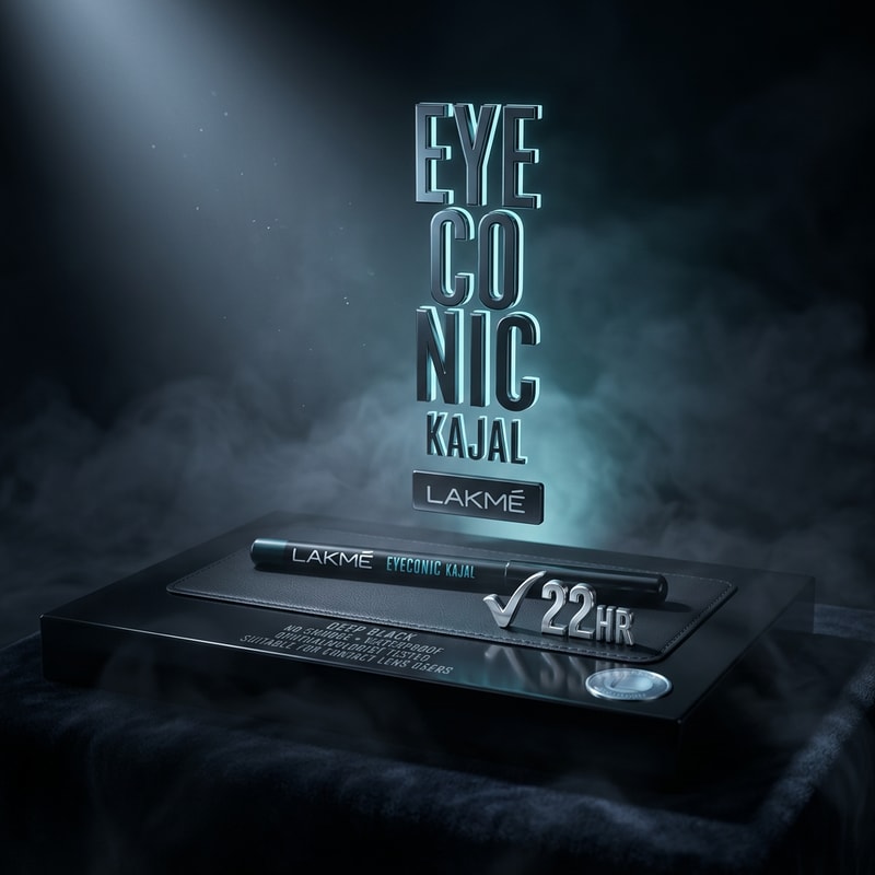 Night Elegance

“Create a high-end night-themed advertisement of Lakmé Iconic Kajal.
Dark background with subtle moonlight glow and soft mist.
Elegant, mysterious vibe with smooth lighting and reflections.
Luxury beauty campaign, minimal and cinematic.”