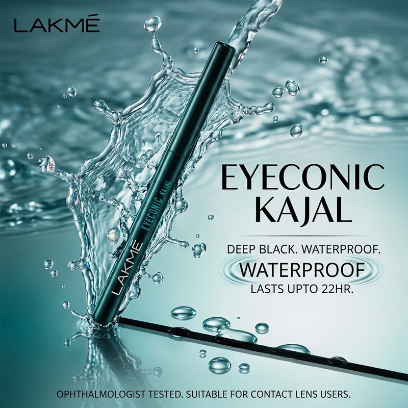 Waterproof Concept

“Create a luxury ad showing Lakmé Iconic Kajal under water splashes.
Crystal clear water droplets and motion frozen mid-air.
Cool-toned lighting, fresh and clean aesthetic, focus on waterproof feature.
Hyper-realistic, cinematic lighting, premium skincare-commercial style.”