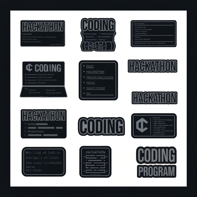 i need coding stickers for hackathon
the text shld be in english only
it shld hve like the sticker's outline
it shld be hackerish-coderish vibe dark