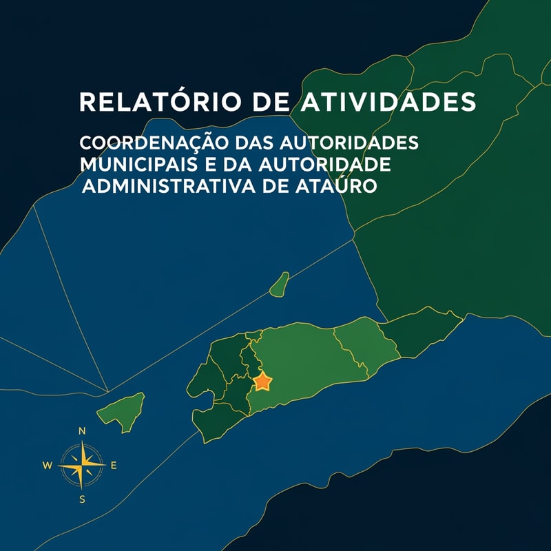 Buatkan cover peta Timor-Leste untuk report dengan tulisan didepan RELATÓRIO DE ATIVIDADES
COORDENAÇÃO DAS AUTORIDADES MUNICIPAIS E DA AUTORIDADE ADMINISTRATIVA DE ATAÚRO